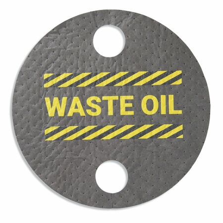 PIG Absorbent Barrel Top Safety Message Mat w Poly Backing Waste Oil For 55 gal. drums w 2 bungs, 25PK SGN1208